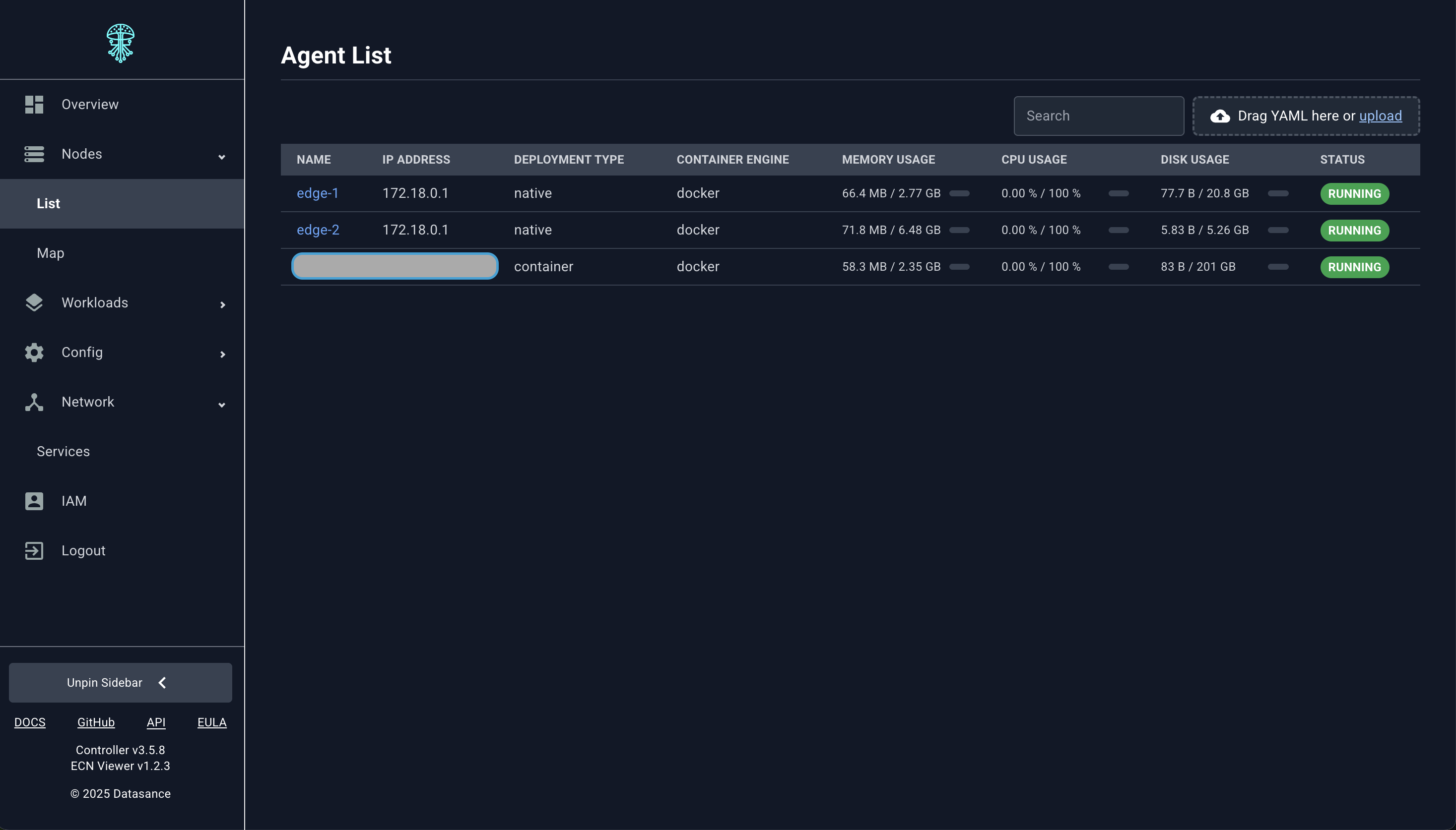 Agent inventory with health indicators