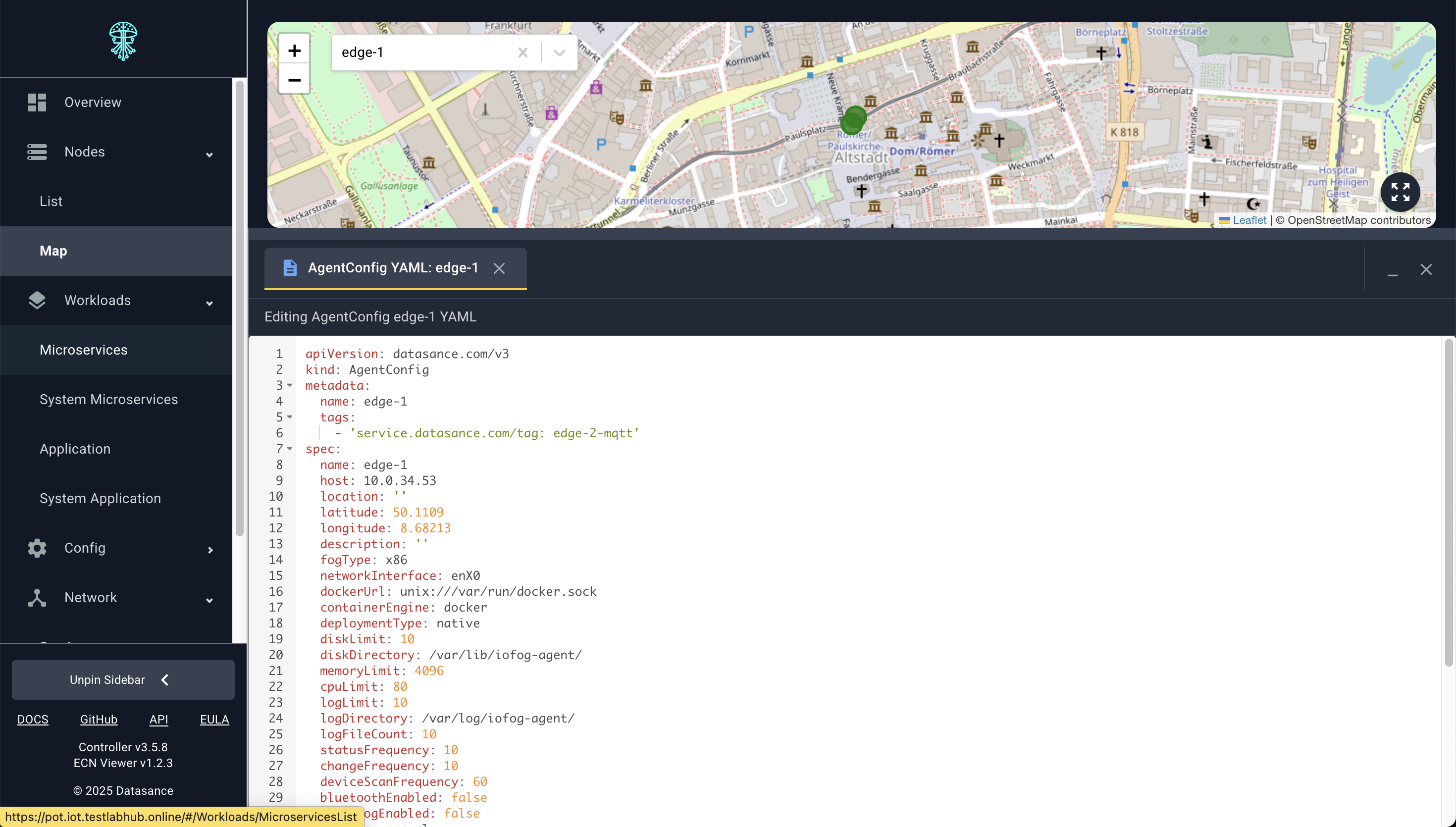 Inline YAML editor for Agent configuration