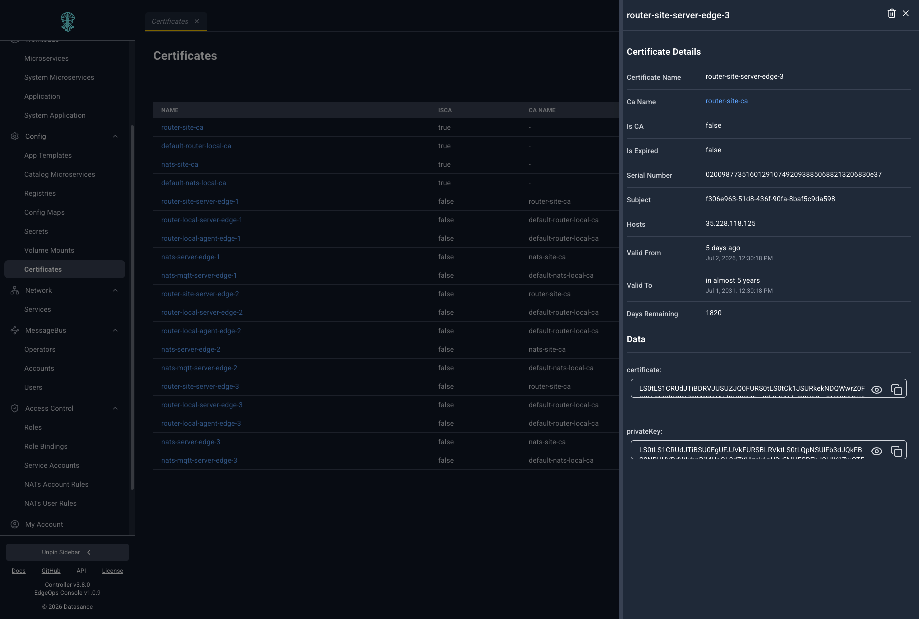 Certificate management for site and local CAs