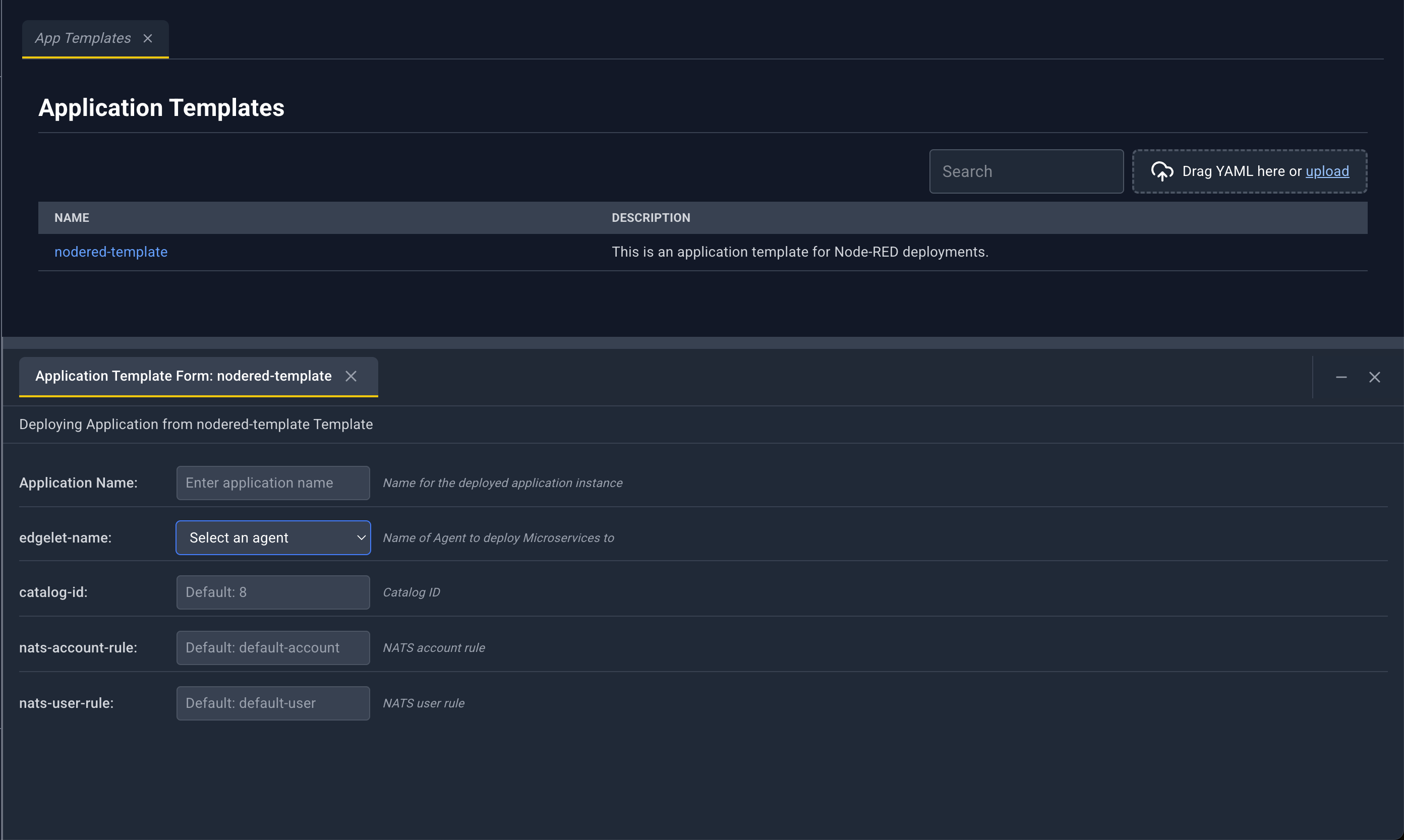 Application deploy form