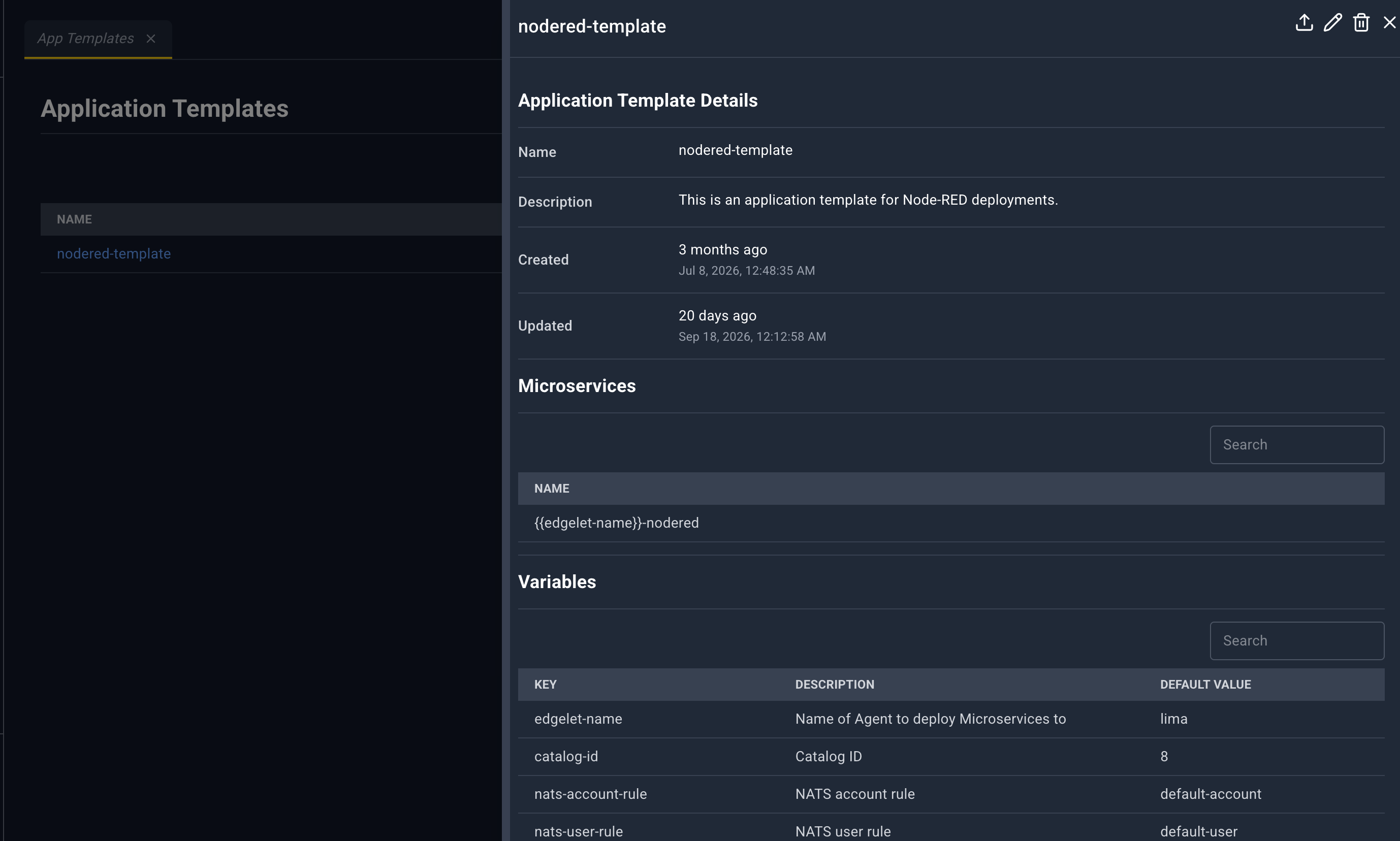 Application template detail