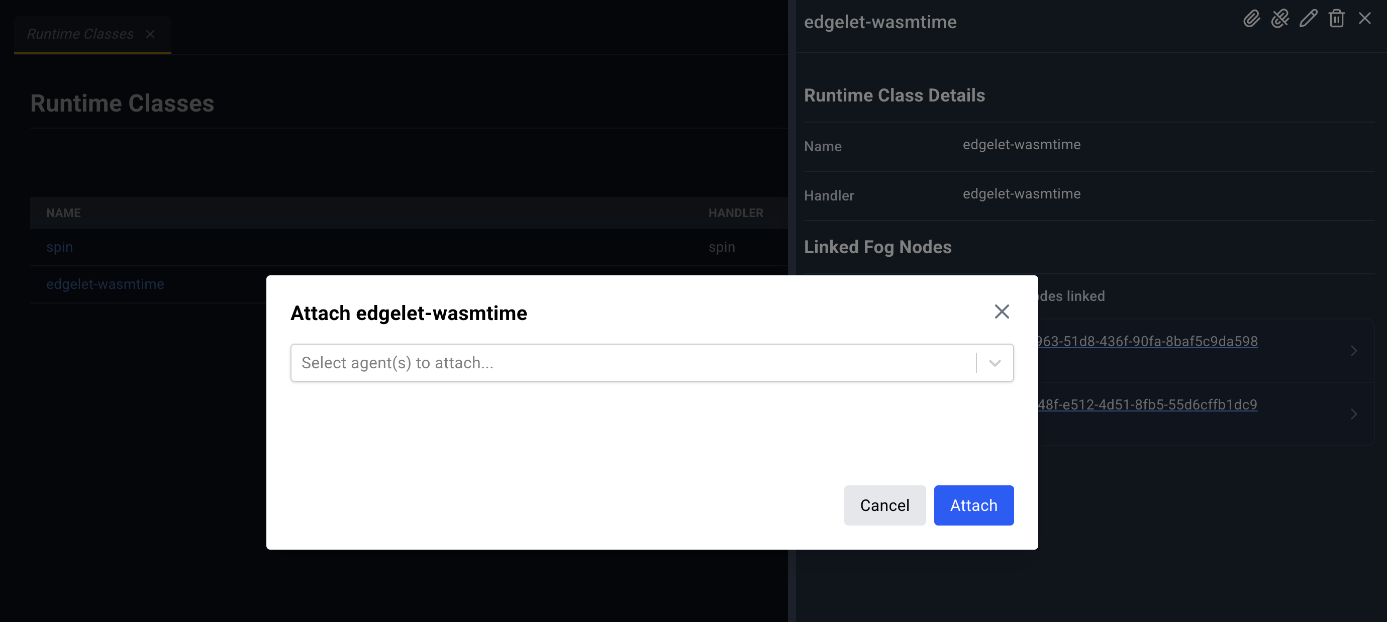 Runtime class attach