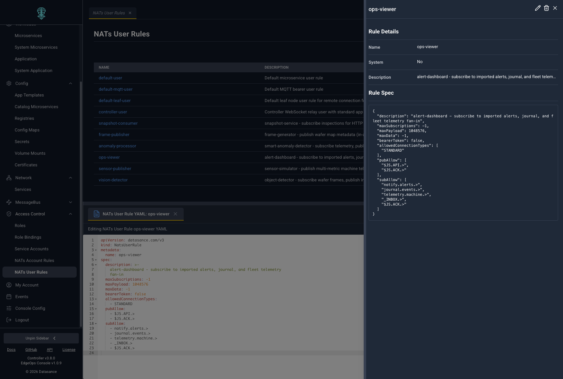 NATs user rules with pub and sub allow lists
