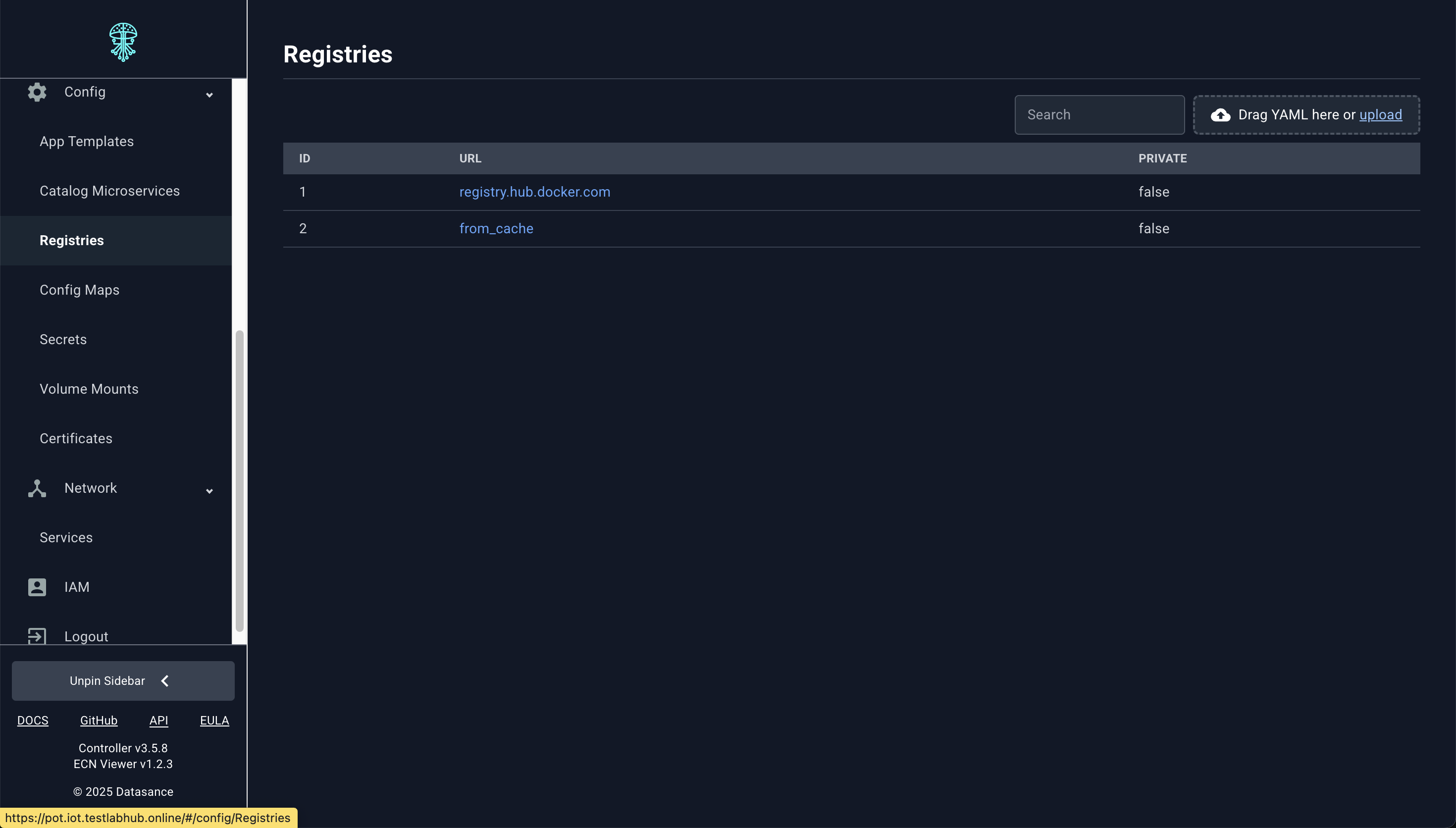 Registry management panel