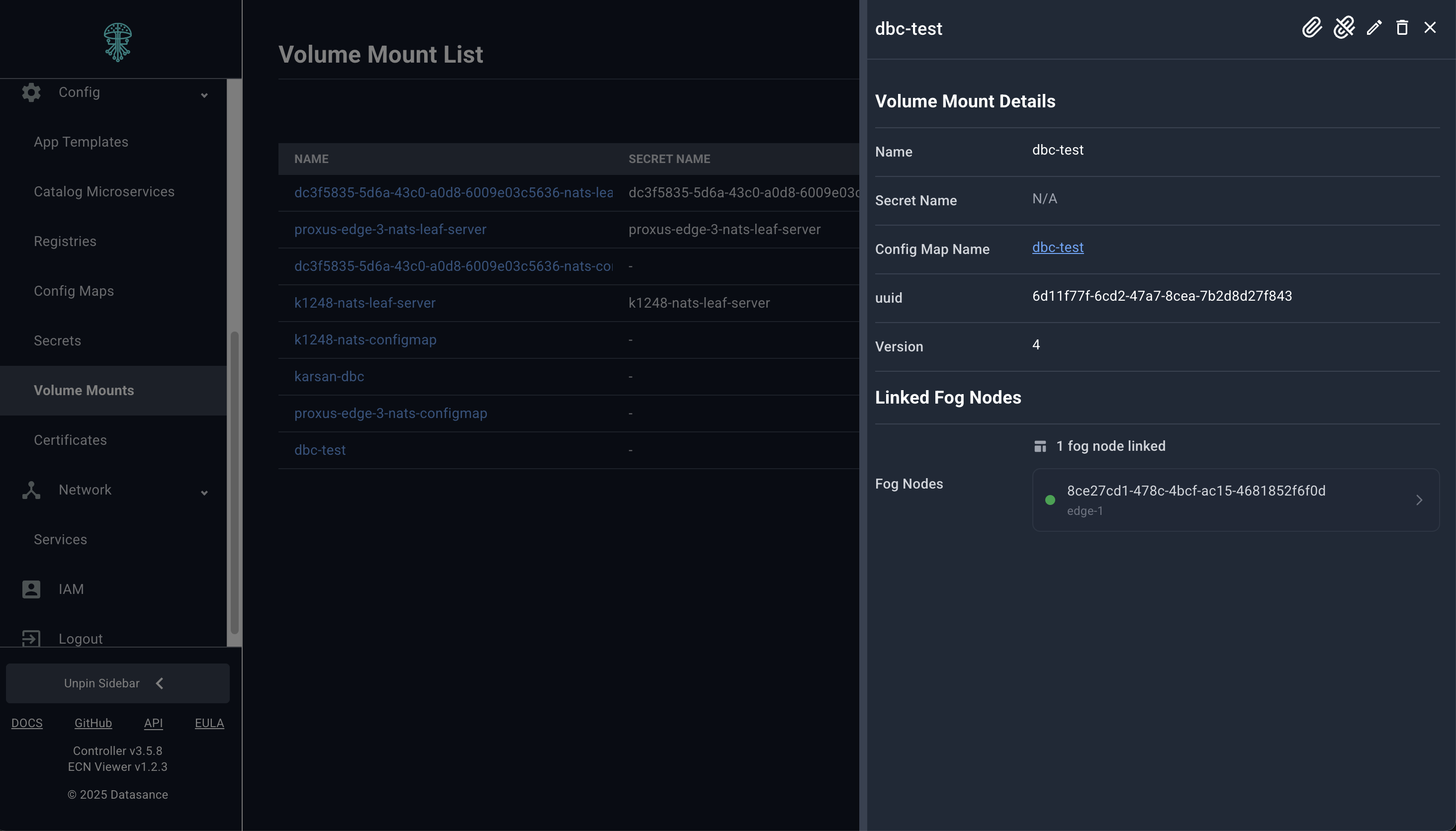 VolumeMount editor for binding ConfigMaps/Secrets to Agents