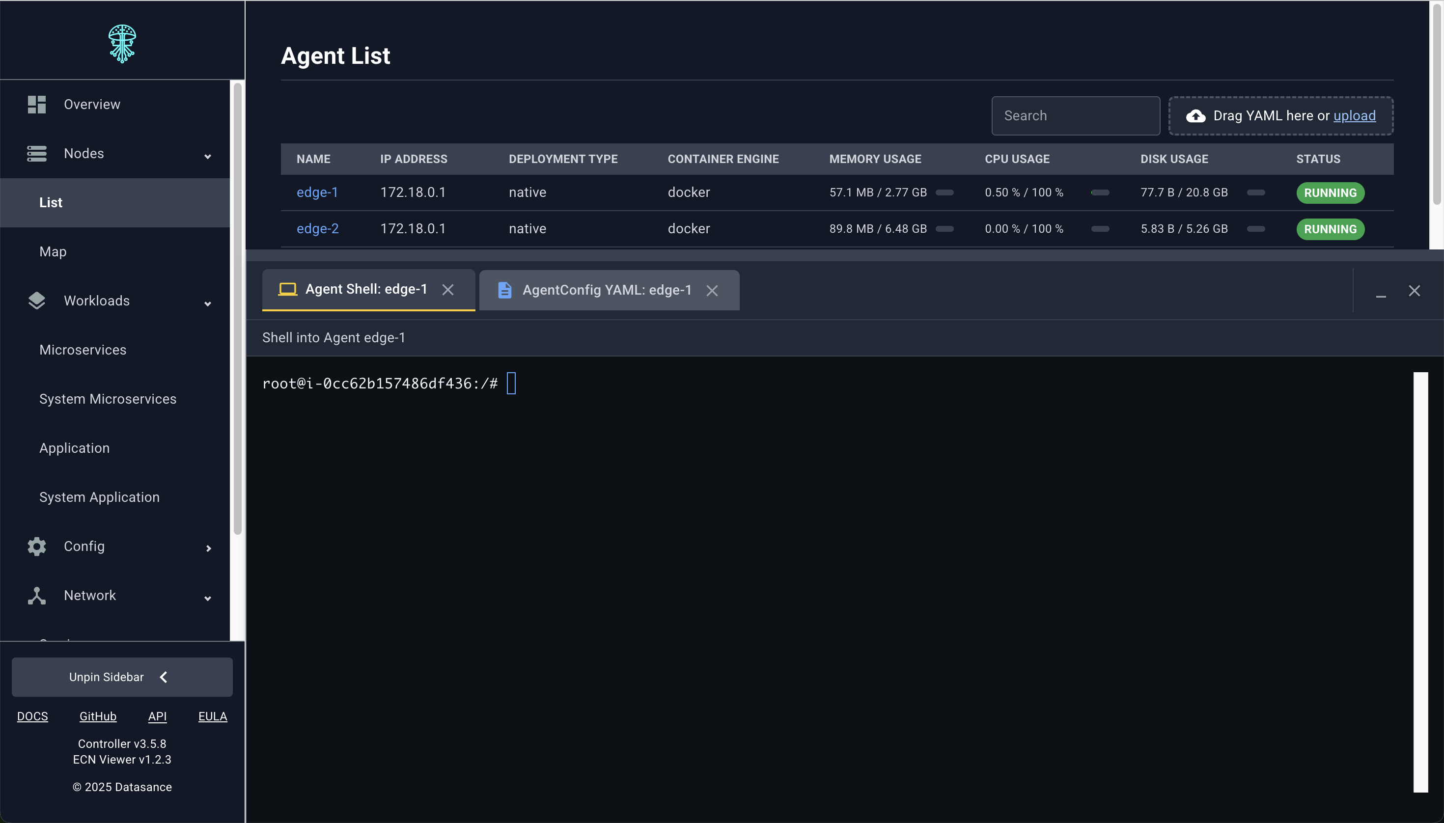 Browser-based shell session on an Agent