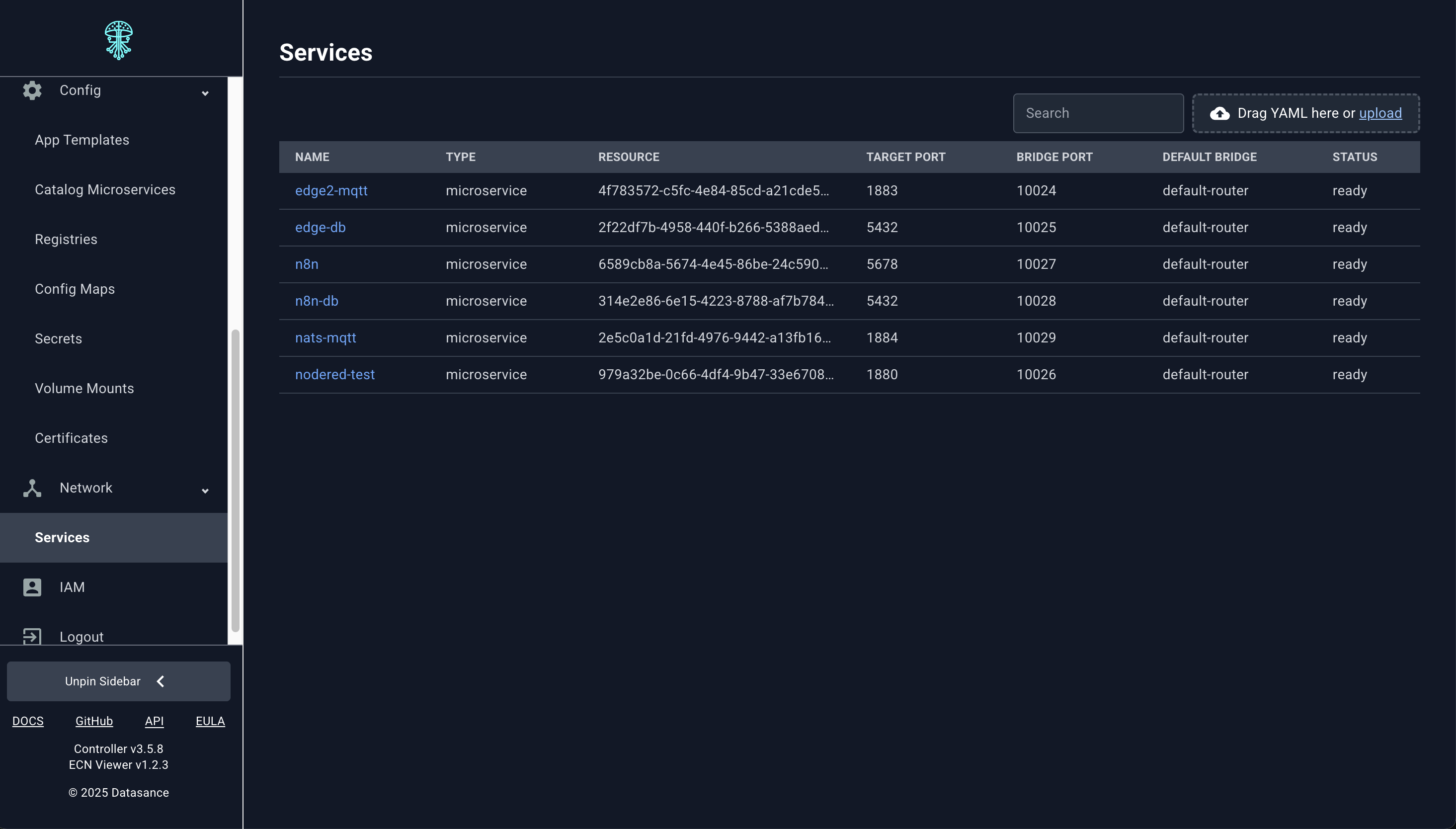 Services view showing bridge ports and distribution tags